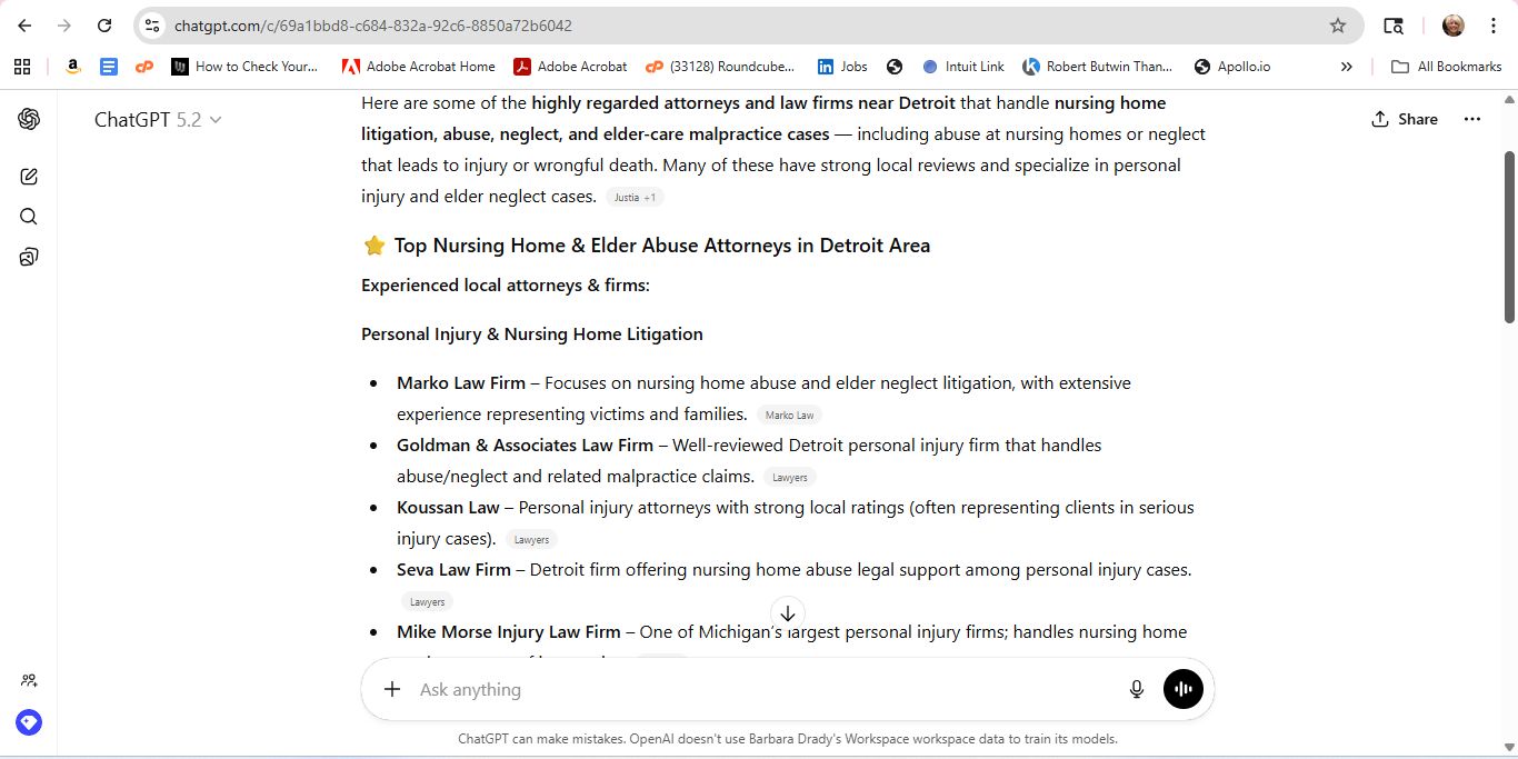 AI response screenshot for Buckfire Law - ChatGPT