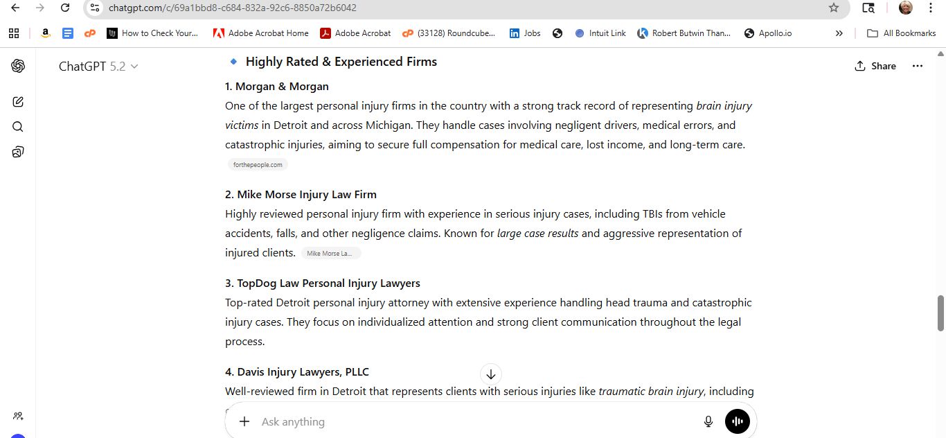 AI response screenshot for Christensen Law - ChatGPT