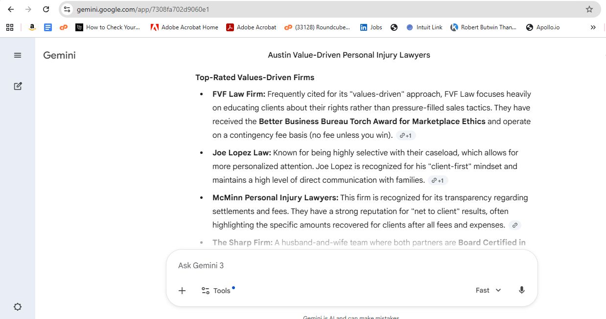 AI response screenshot for FVF Law Firm - Gemini