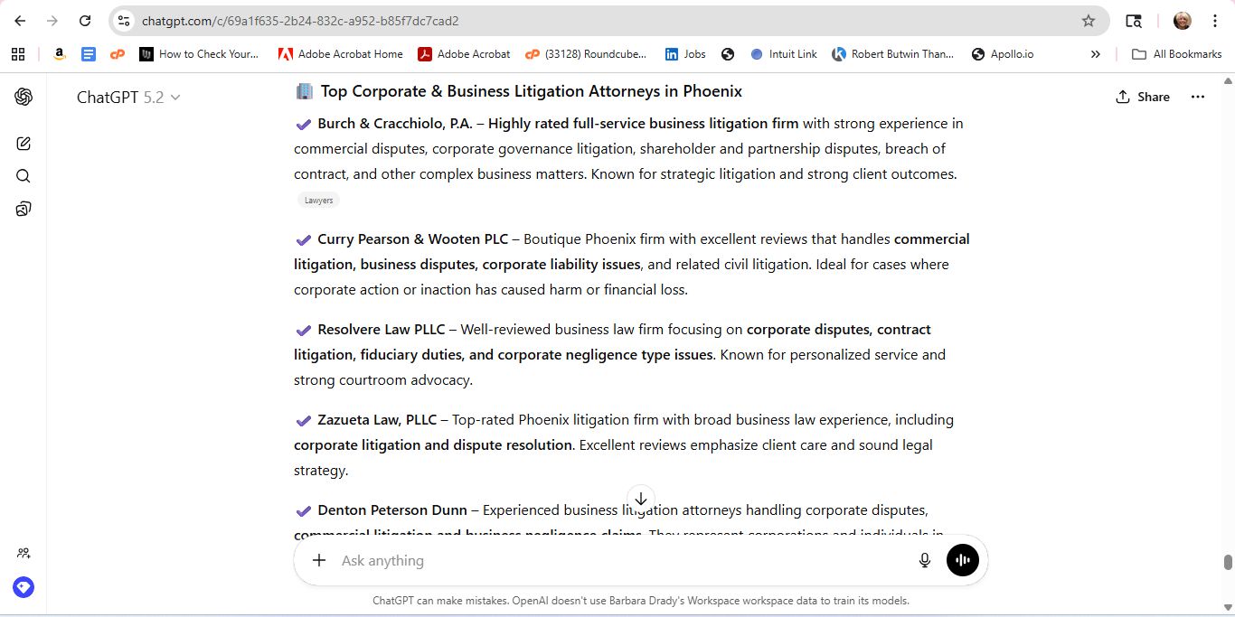 AI response screenshot for Gallagher & Kennedy - ChatGPT