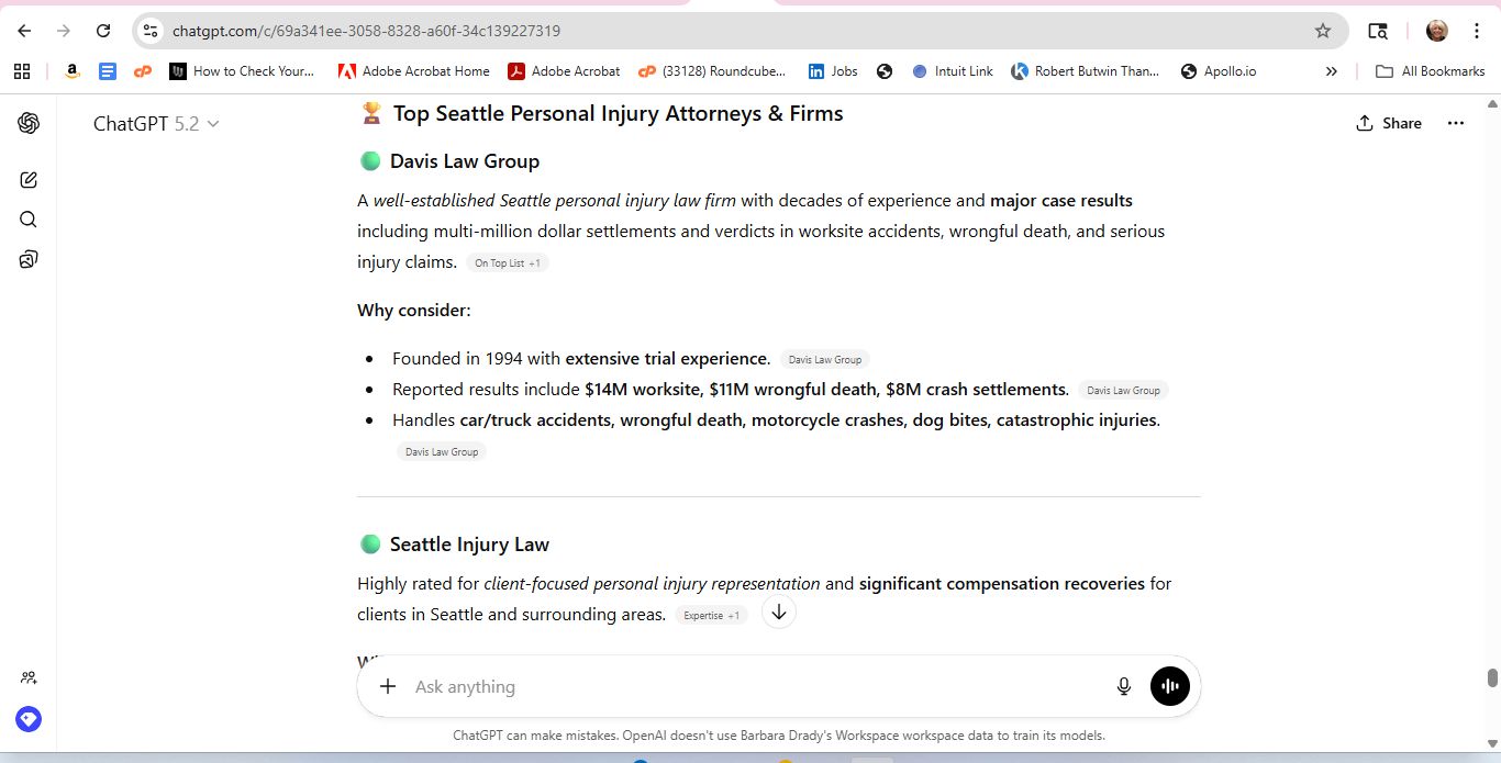 AI response screenshot for Luvera Law Firm - ChatGPT