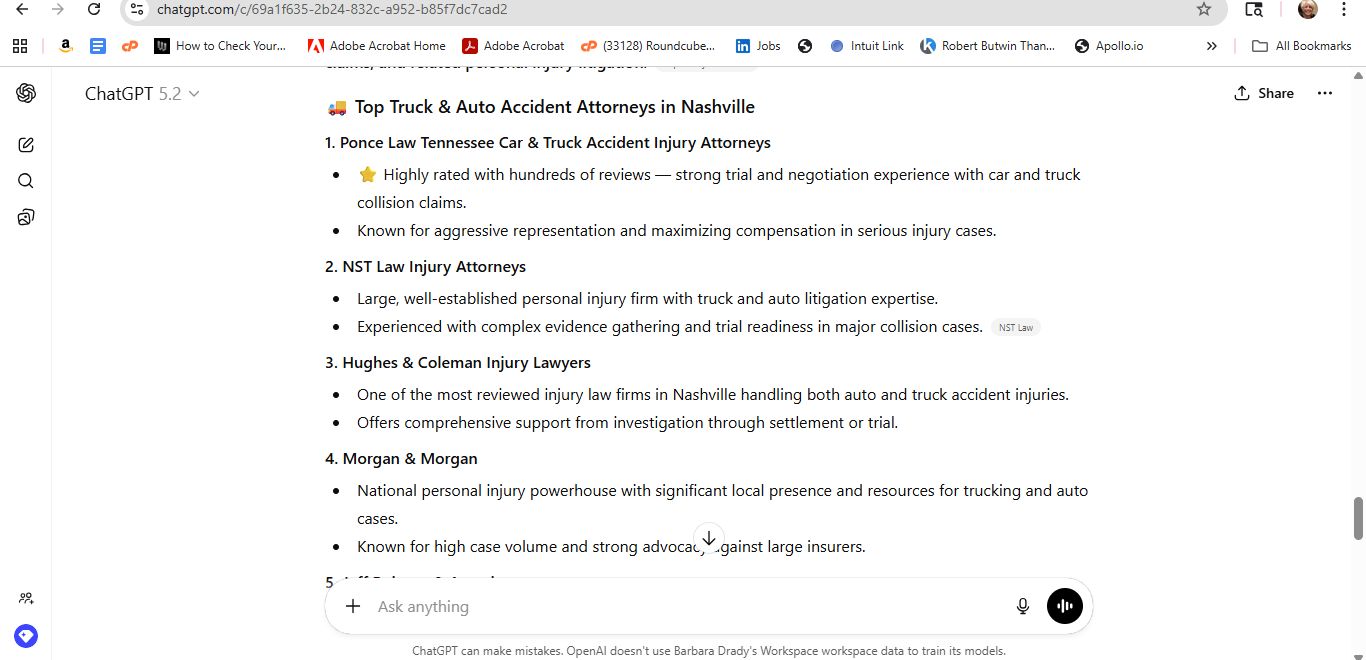 AI response screenshot for Matt Hardin Law - ChatGPT