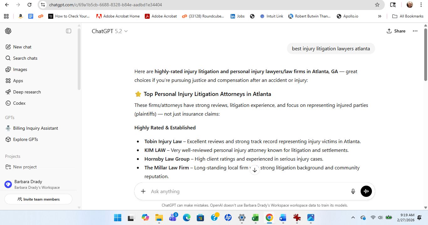 AI response screenshot for The Roth Firm - ChatGPT
