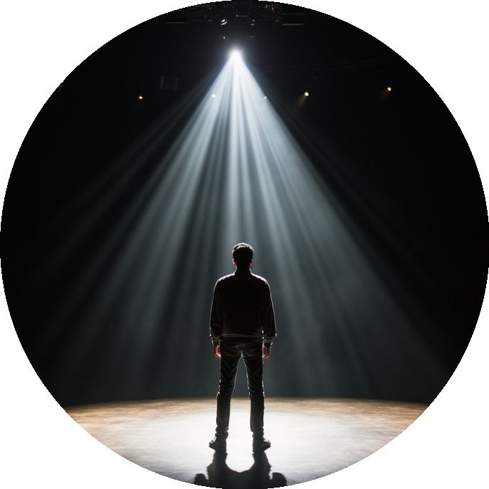 Silhouette of a professional standing under a spotlight, representing visibility and recognition