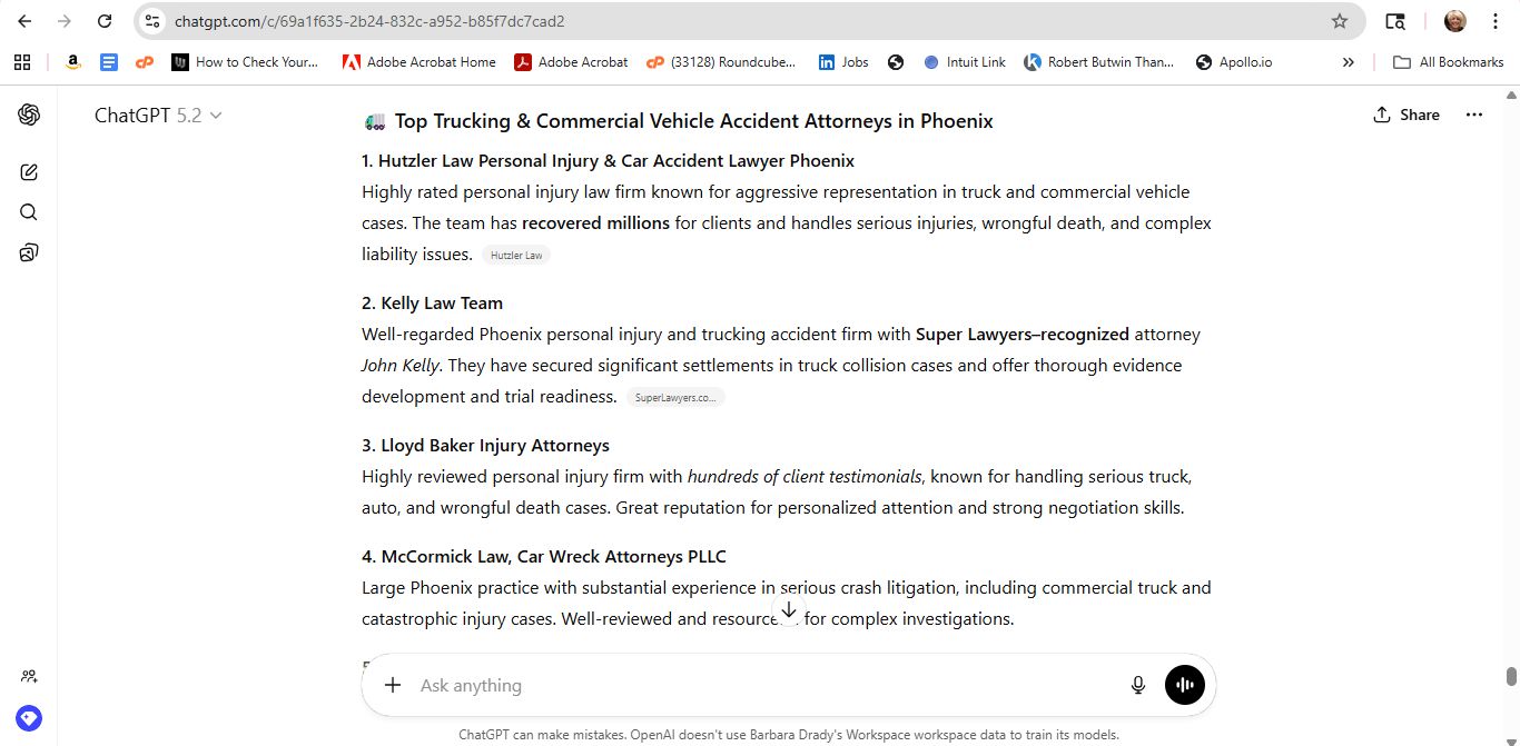 AI response screenshot for Tidmore Law - ChatGPT
