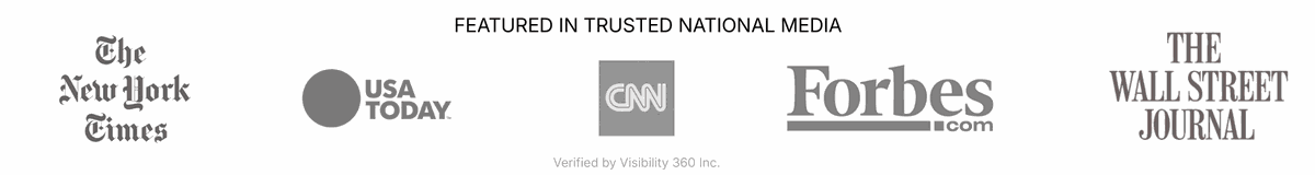 Media authority signals including Forbes and Wall Street Journal for Visibility 360 authority marketing and professional brand visibility