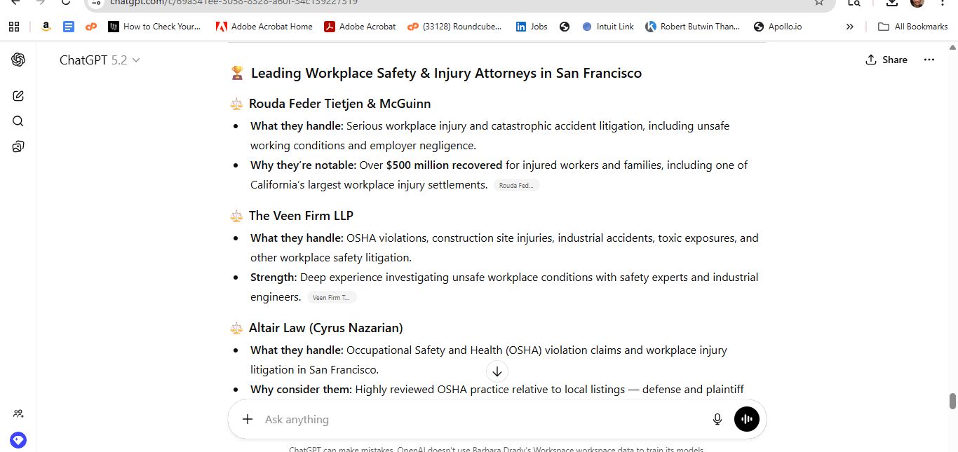 AI response screenshot for The Veen Firm - ChatGPT